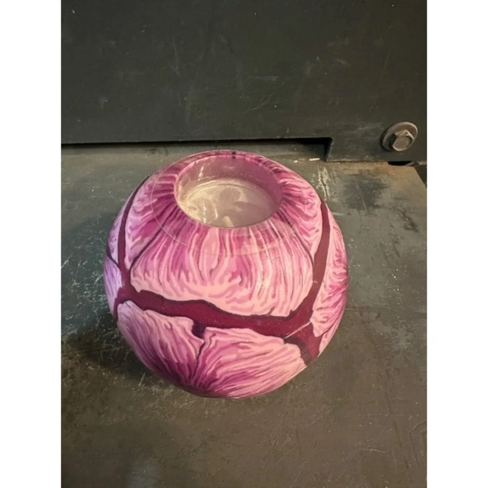 Purple Floral Sphere Candle Hand Poured Decorative Round Wax Orb‎ 4 Inch NEW